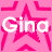 A 4-frame contact sheet of a pink star-themed animated buddy icon with the text "Gina" displayed across three frames, featuring pixelated edges and varying star patterns.