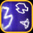 Blue square icon with yellow border containing three white abstract symbols resembling stylized arrows or directional paths.