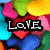 Pixelated icon with 'LOVE' text over a red heart, surrounded by colorful shapes including pink, green, yellow, blue, and orange.