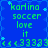 Blue background with green pixelated text reading 'kardina soccer love it' and repeating patterns of arrows and numbers, surrounded by light blue star shapes.