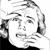 Black-and-white pixelated image of a person with short hair, closed eyes, and a neutral expression, cropped to show only the head and shoulders.