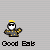 Pixelated character with yellow hat and gray dotted jacket, standing against light gray background; text below reads 'Good Bats' in black pixel font.