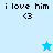 Pixelated text 'i love him <3' on light blue background with a small star icon in the lower-right corner.