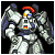 Pixelated robot with red headband, blue eyes, and German flag chest emblem in four sequential poses against black background.