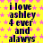Yellow background with pink star pattern, repeated black text reading "i love ashley 4 ever and alawys" in pixelated font.