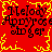 Red background with yellow pixelated border and black text reading "Melody Appyrose singer" repeated four times in a