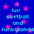 Blue background with pink stars and cyan text reading 'i luv softball and funkyglamas' repeated in two