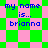 Pixelated text reads 'my name is... brianna' on a green and pink checkered background with two distinct patterns