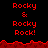 Red pixelated text "Rocky & Rocky Rock!" repeated across a black background with red jagged borders, showing animation changes in the lower section.