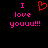 Pixelated text and heart symbol on black background with pink and red colors.