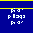 Blue background with yellow horizontal lines and white text reading 'pilar' and 'pillage' in a pattern