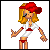 Pixelated character with red headband and eyepatch, white top, red bikini bottoms; smoking cigarette on ashtray with steam.