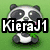 Pixelated panda holding green object on green background with text "KieraJ1" and "Word!!" in black-outlined white letters.