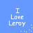 Blue background with white pixelated text "I Love Leroy" arranged vertically, four instances in a