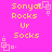 Yellow pixelated text on bright pink background with repeating pink square patterns at corners and edges.