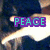 Animated sequence showing three text overlays: 'PEACE' in cyan on purple, 'OUT' in green with purple outline, and 'HOMMIES' in yellow on red.
