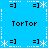 Blue background with white dotted lines forming a , black text 'Tortor', and repeated '=]' symbols surrounded by asterisks