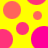Yellow background with scattered pink and orange circles, some partially cut off by the frame edges.