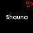 Red pixelated heart symbol above two identical gray text labels reading 'shauna' on a black background.