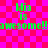Green pixelated text on a pink-red checkered background reads "Mia is awesome!!awesome!!" in two identical horizontal