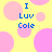 Yellow background with pink circles and blue text reading "I Luv Cole" in four identical sections.