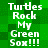 Green pixelated background with repeated white text "Turtles Rock My Green Sox!!!" in a