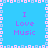 Pixelated blue background with four identical purple text blocks reading "I Love Music" arranged in a , bordered by a patterned frame of light blue and white squares