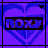 Pixelated icon with purple gradient background, black border frame, and central text box containing partially obscured characters.