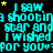 A static digital image displays repeated cyan text on a black background with yellow stars, reading "I saw a shooting star and star and I wished for you" in pixelated font.