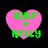 Four pink heart-shaped icons with green text 'KYLE' above a small heart symbol and 'KELLY' below, displayed in a on black background