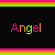Pixelated 'Angel' text in multicolor letters on black background with neon border strips, showing animation changes across frames.