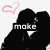 Four- of black-and-white and pink pixel art icons with text overlays: 'make', 'love', 'happen', and a blank