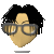 Pixelated character head with black hair and gray glasses, showing three states: one with no symbols, one with a blue square above right side, and one with a blue circle and C-shaped symbol near left side.