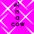 A static image with a bright pink background featuring a white geometric pattern and black text reading "el is a cow" arranged vertically.