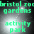 Green pixelated text reads 'bristol zoodgards activity park' over a dark background with bright light spots, displayed in two identical side-by-side