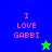 Pixelated text "I LOVE GABBI" in pink on blue and green backgrounds with a small star icon.