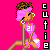 Pixelated character in pink outfit with number 21 on chest, kneeling pose against bright pink background, text "CUTIE" vertically aligned to right.