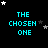 Pixelated cyan text "THE CHOSEN ONE" on black background with scattered white and gray stars, some frames showing partial star visibility.