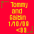 Red background with yellow text reading "Tommy and Gaidin 1/10/09 <88" repeated three times in a , each instance surrounded by green or brown star-shaped pixel clusters