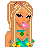 Pixel art icon of a cartoon female character with long blonde hair, blue eyes, and pink lips holding a pink flower near her mouth against a white background.