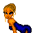 Pixel art contact sheet showing multiple frames of a dancing woman in blue dress with text labels "Booty" and "Ghetto" on white background.