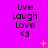 identical 'Live Laugh Love <3' text icons on a bright purple background with scattered yellow star and dot animations