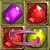 Four pixelated game items arranged in a 2x2 grid: purple gem, red gem, red mushroom, and yellow mushroom with pink stem.
