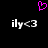 A black background displays a pink pixelated heart above two identical white text strings reading 'ily<3' with visible pixelation.