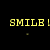 A split-frame contact sheet showing a chimpanzee's face on the right and yellow pixelated text "SMILE!" on the left against black background.