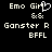 Pixelated text and symbols on black background with one heart-shaped animation change.