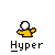Animated contact sheet of a yellow stick figure icon with white head performing various poses across 9 frames, each labeled "Hyper" below.