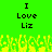 Green background with black text reading "I Love Liz" repeated twice, yellow pixelated grass-like pattern at bottom.
