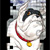 Pixelated character in white spacesuit with red collar and yellow pendant, dark hair, neutral expression, against light background.