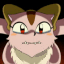 Pixelated cartoon character with pink skin, brown horns, and red eyes displays six distinct facial expressions in a